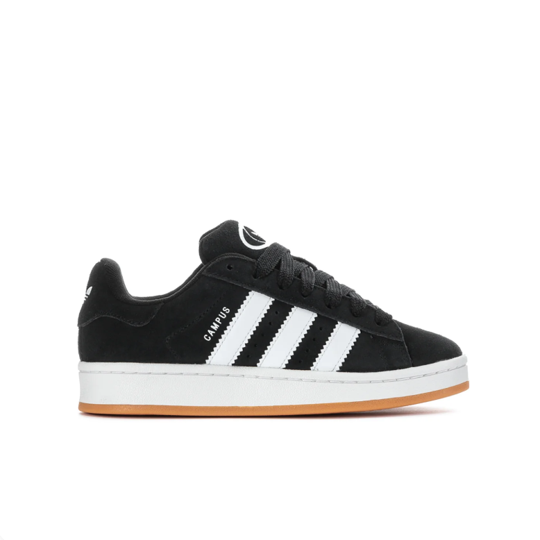 adidas Campus Black and White Low-Top Sneakers with Gum-Colored Outsole