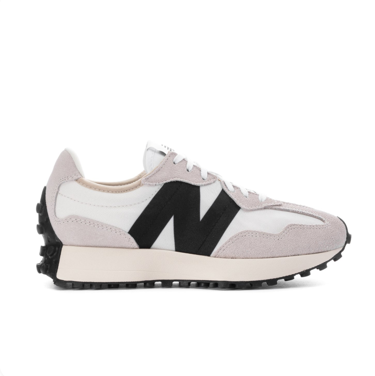 New Balance White and Light Gray Sneakers with Black N Logo