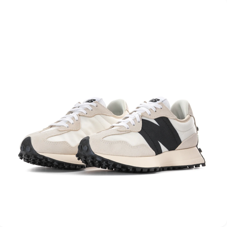 New Balance White and Light Gray Sneakers with Black N Logo