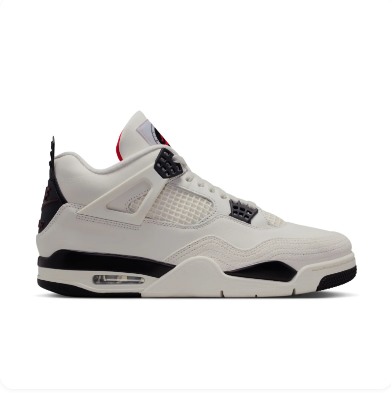Jordan Off-White and Black Sneakers with Red Accents and Visible Heel Window