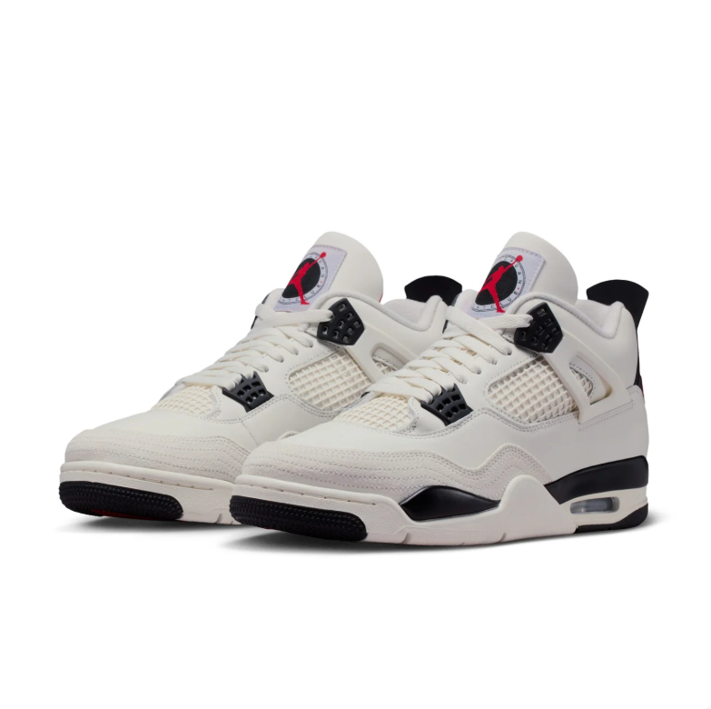 Jordan Off-White and Black Sneakers with Red Accents and Visible Heel Window