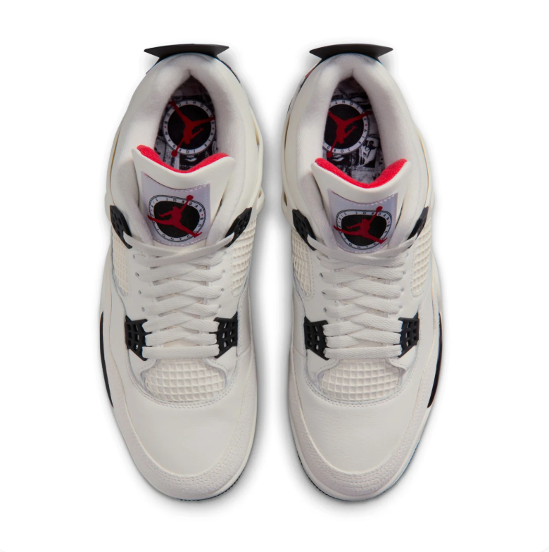 Jordan Off-White and Black Sneakers with Red Accents and Visible Heel Window