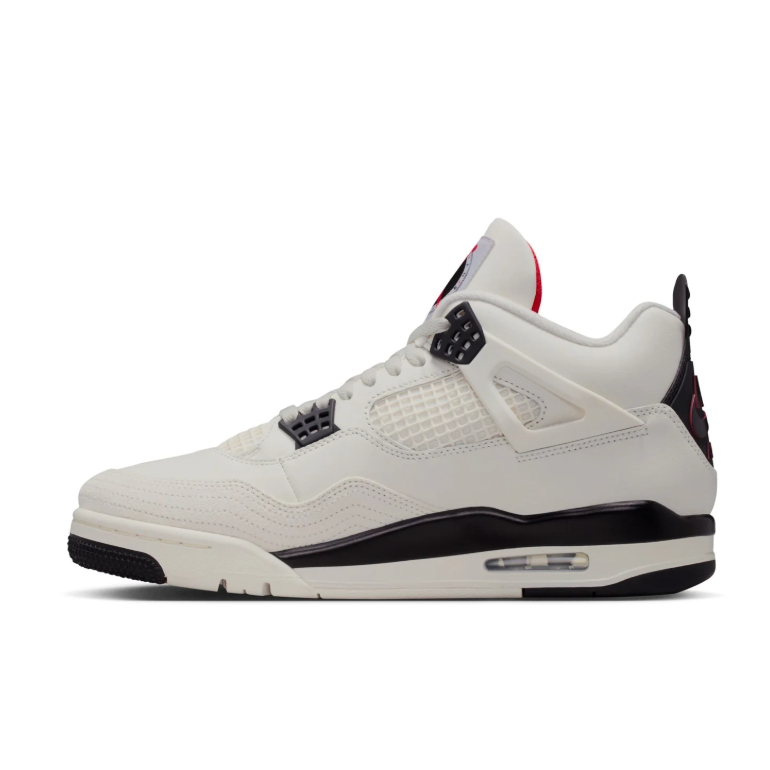 Jordan Off-White and Black Sneakers with Red Accents and Visible Heel Window