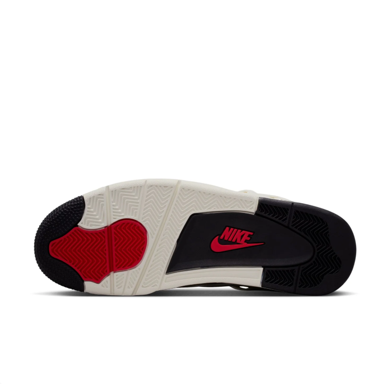 Jordan Off-White and Black Sneakers with Red Accents and Visible Heel Window