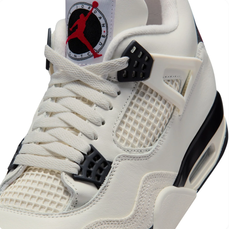 Jordan Off-White and Black Sneakers with Red Accents and Visible Heel Window