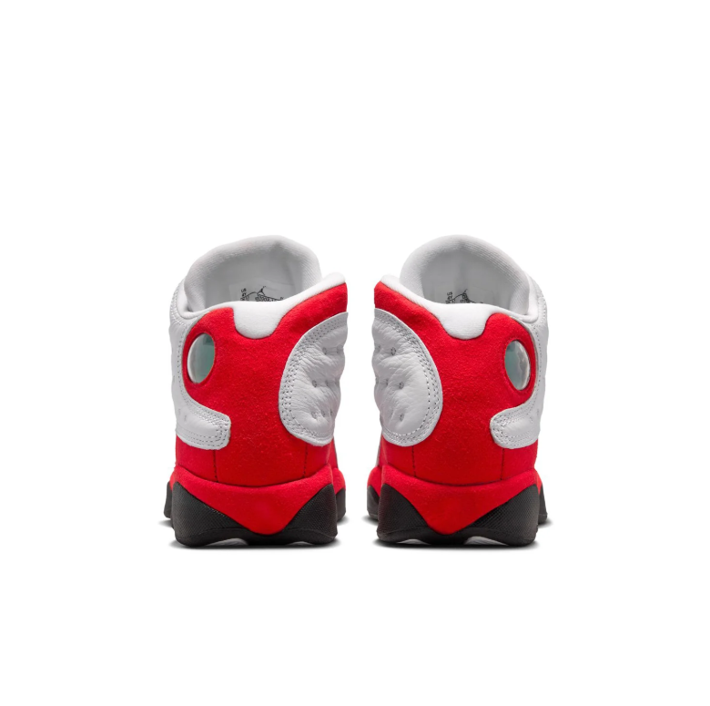 Jordan White and Red High-Top Sneakers with Dimpled Side Panels