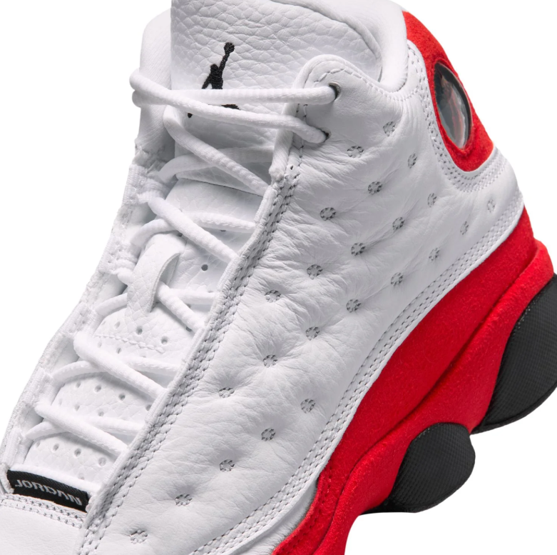 Jordan White and Red High-Top Sneakers with Dimpled Side Panels