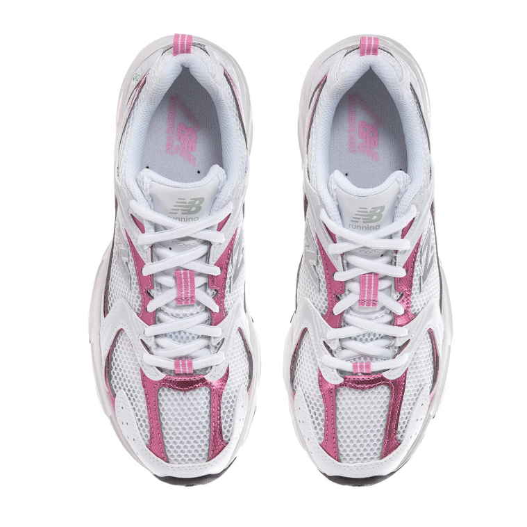 New Balance 530 White and Metallic Pink Low-Top Sneakers