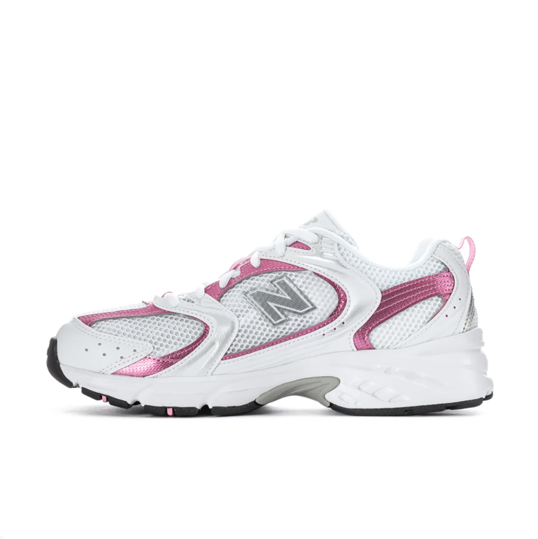 New Balance 530 White and Metallic Pink Low-Top Sneakers