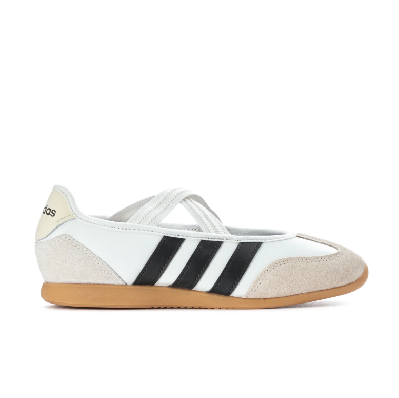 Adidas White and Black Cross-Strap Ballet Flats with Gum Sole