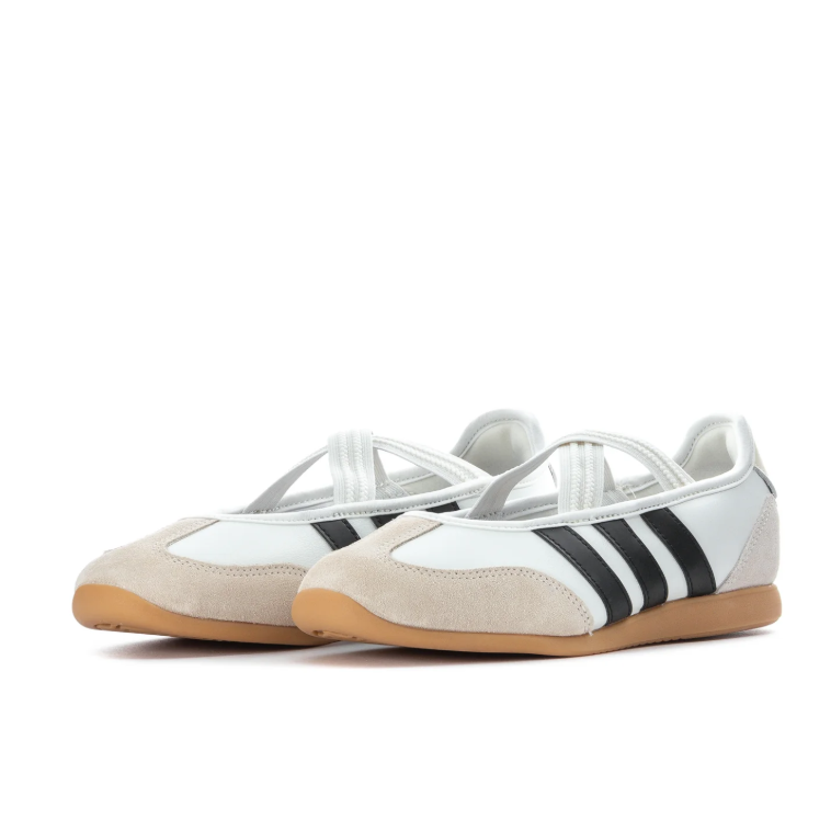 Adidas White and Black Cross-Strap Ballet Flats with Gum Sole