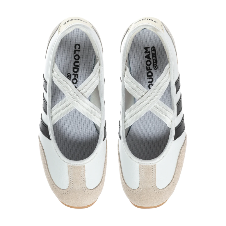 Adidas White and Black Cross-Strap Ballet Flats with Gum Sole