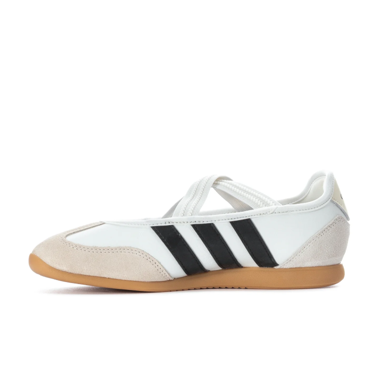 Adidas White and Black Cross-Strap Ballet Flats with Gum Sole