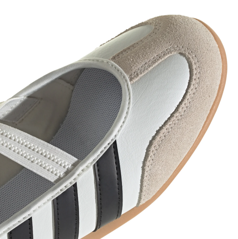 Adidas White and Black Cross-Strap Ballet Flats with Gum Sole
