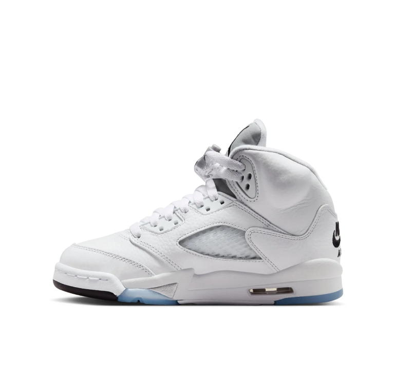 Jordan White High-Top Sneakers with Black Details and Ice-Blue Sole
