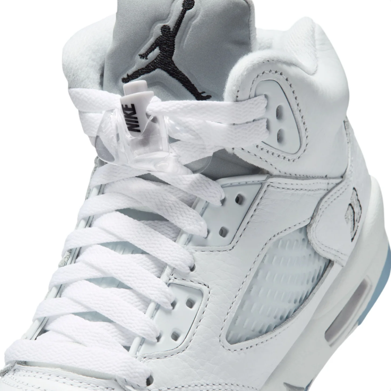 Jordan White High-Top Sneakers with Black Details and Ice-Blue Sole