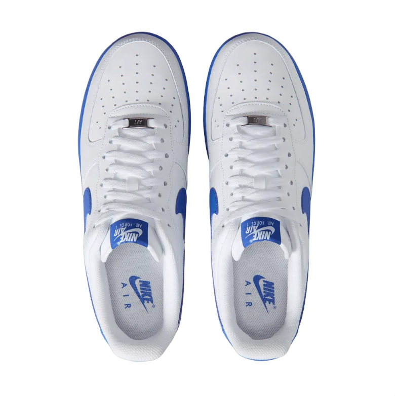 Nike Air Force 1 White and Royal Blue Low-Top Sneakers
