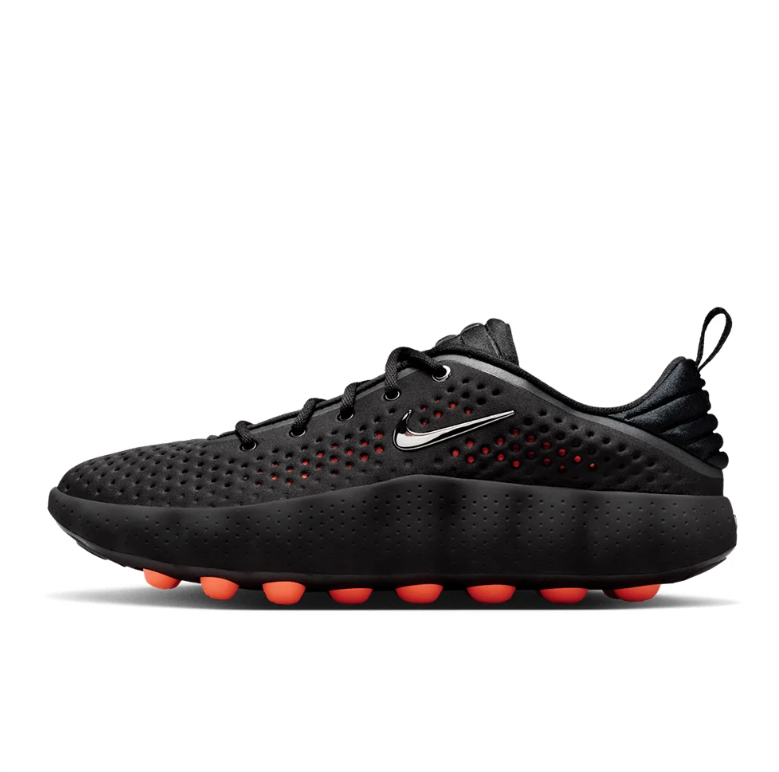 Nike Black Low-Top Sneakers with Orange Sole Pods and Silver Swooshes