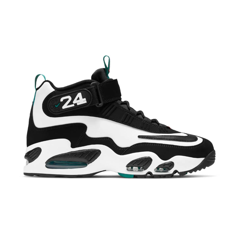 Nike Black and White High-Top Sneakers with 24 Ankle Strap and Green Accents