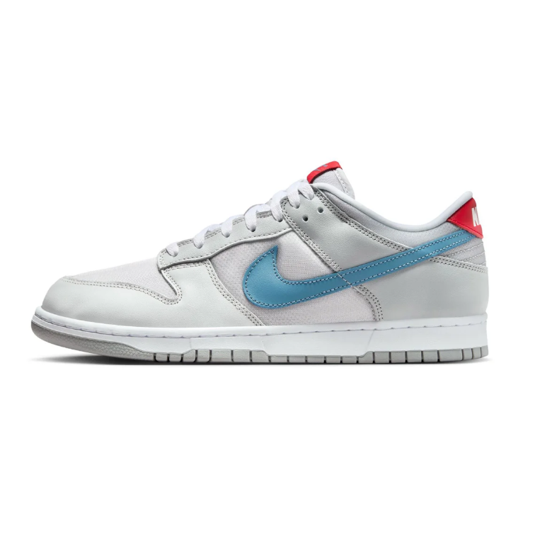Nike White and Light Grey Low-Top Sneakers with Blue Swooshes and Red Accents