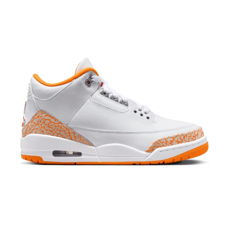 Jordan White and Orange Sneakers with Crackle-Pattern Panels