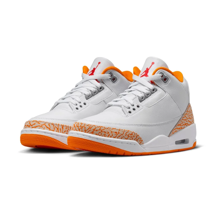 Jordan White and Orange Sneakers with Crackle-Pattern Panels