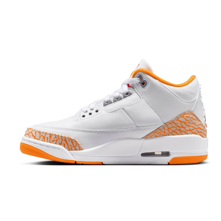 Jordan White and Orange Sneakers with Crackle-Pattern Panels
