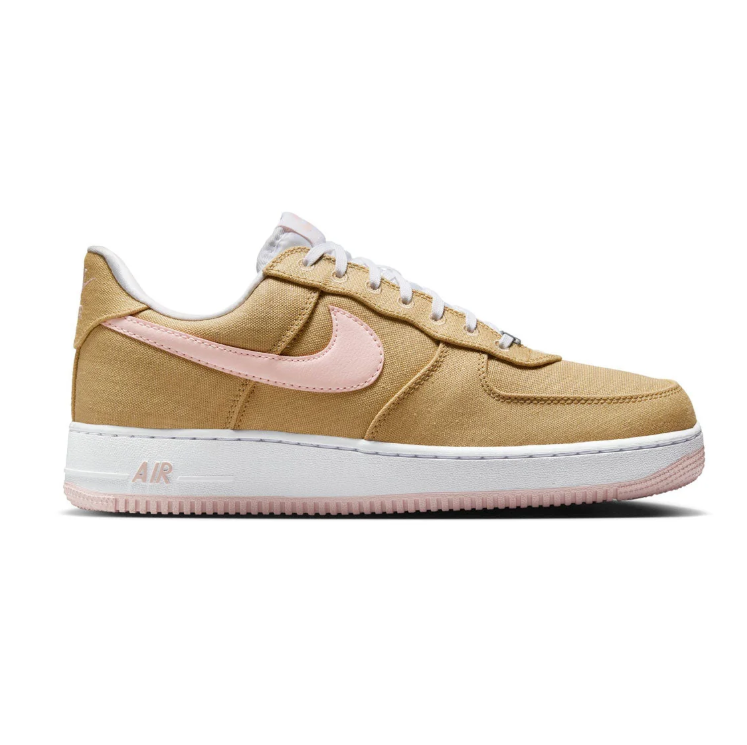 Nike Air Force 1 Tan Low-Top Sneakers with Pale Pink Swooshes