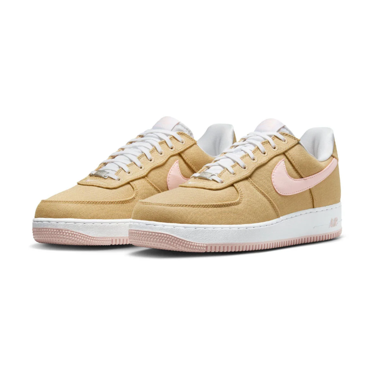 Nike Air Force 1 Tan Low-Top Sneakers with Pale Pink Swooshes