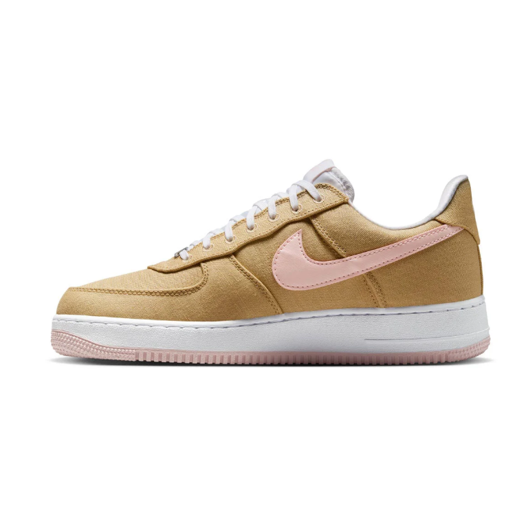 Nike Air Force 1 Tan Low-Top Sneakers with Pale Pink Swooshes