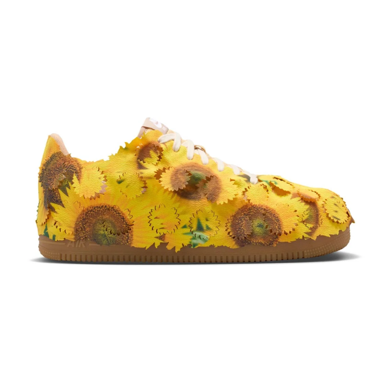 Yellow Sunflower Applique Low-Top Sneakers with Brown Sole
