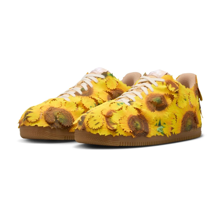 Yellow Sunflower Applique Low-Top Sneakers with Brown Sole