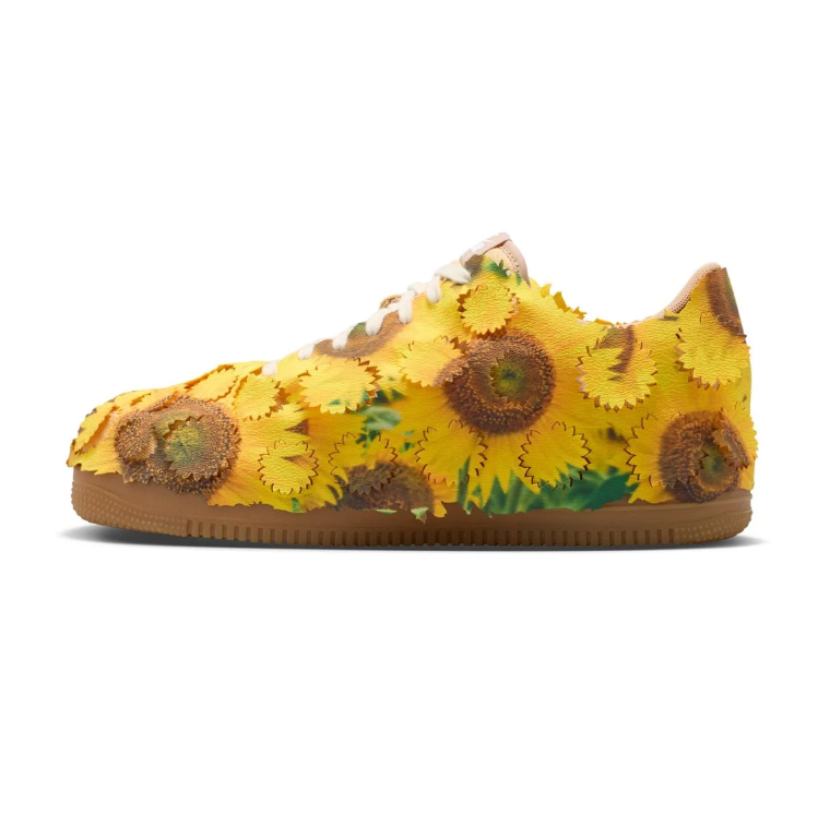 Yellow Sunflower Applique Low-Top Sneakers with Brown Sole